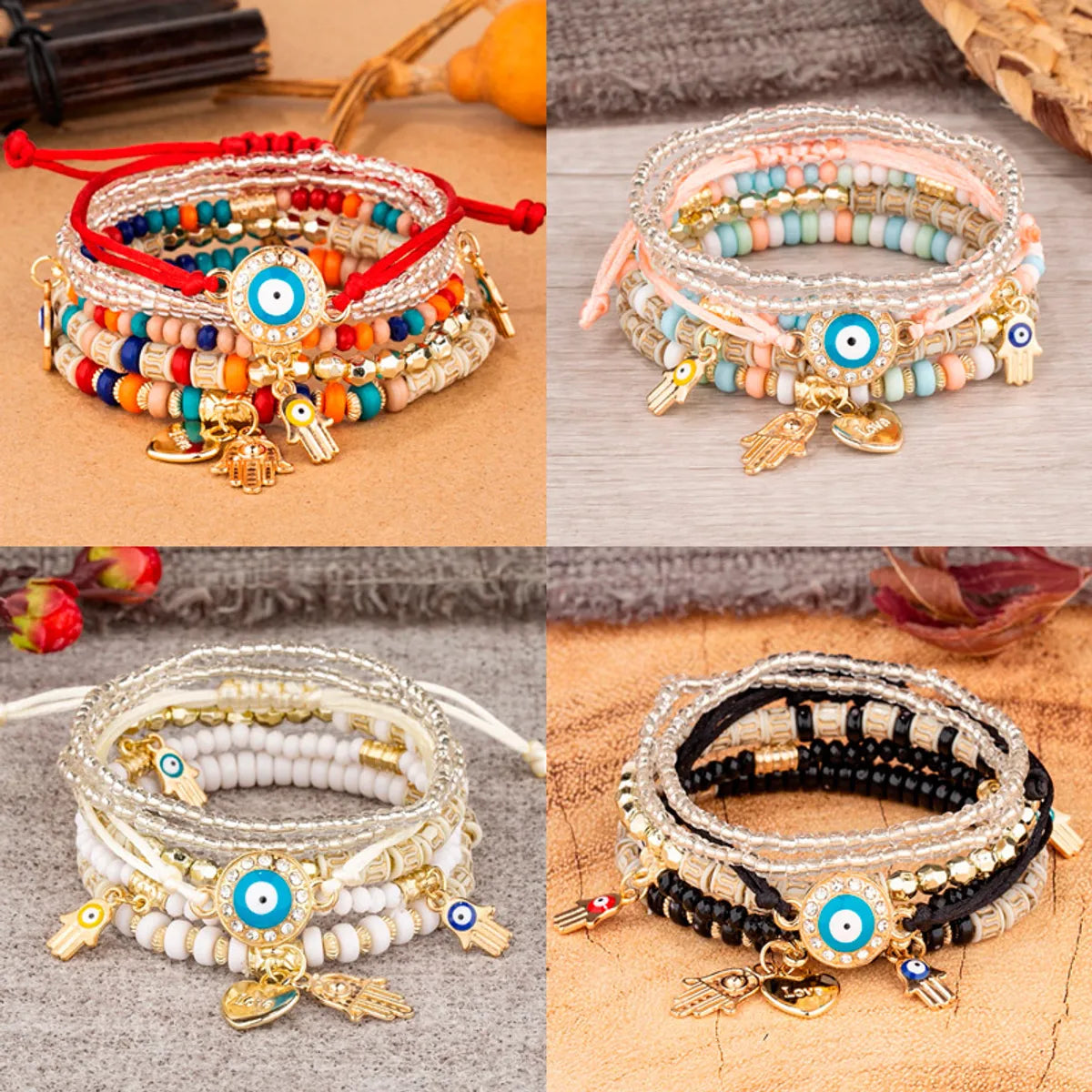 crystal bracelets for women-Casual Palm Eye Alloy Seed Bead Women's Bracelets