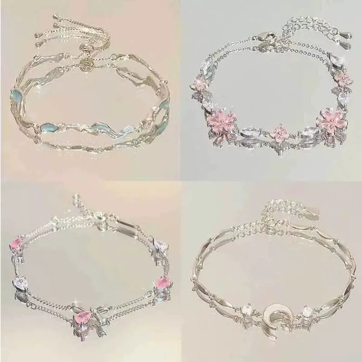 chunky bracelets for women-Cute Flower Rhinestones Alloy Wholesale Bracelets