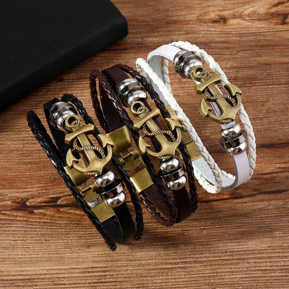 wedding bracelets for women-Retro Geometric Alloy Leather Men'S Bracelets