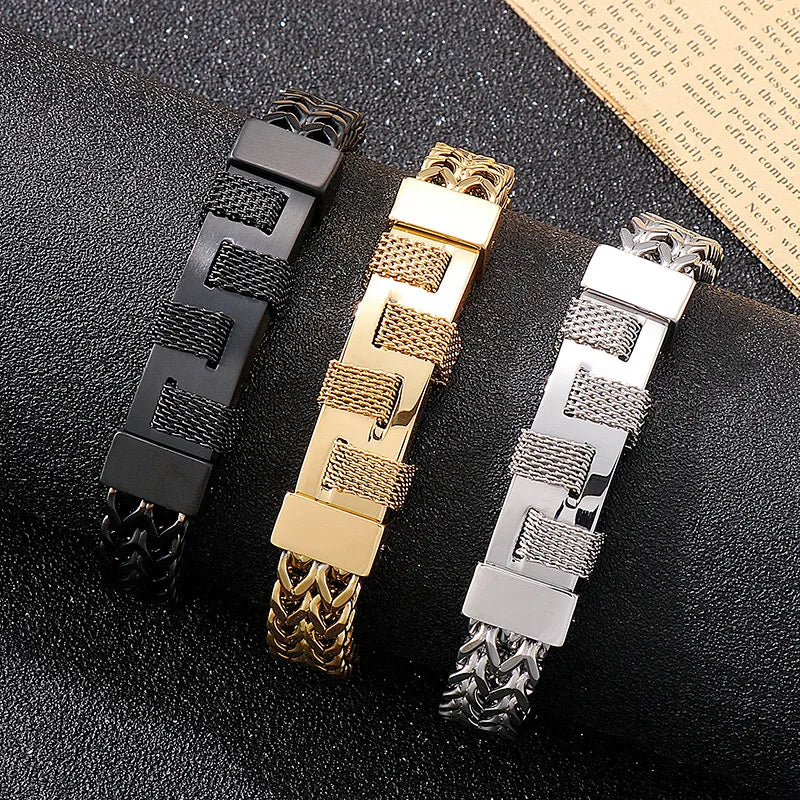 thin bracelets for women-Retro Geometric Titanium Steel Plating 18K Gold Plated Men'S Bracelets