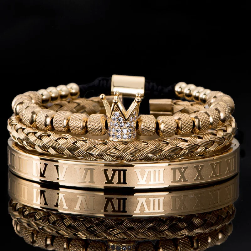 3-Piece Gold Roman Numeral Bracelet