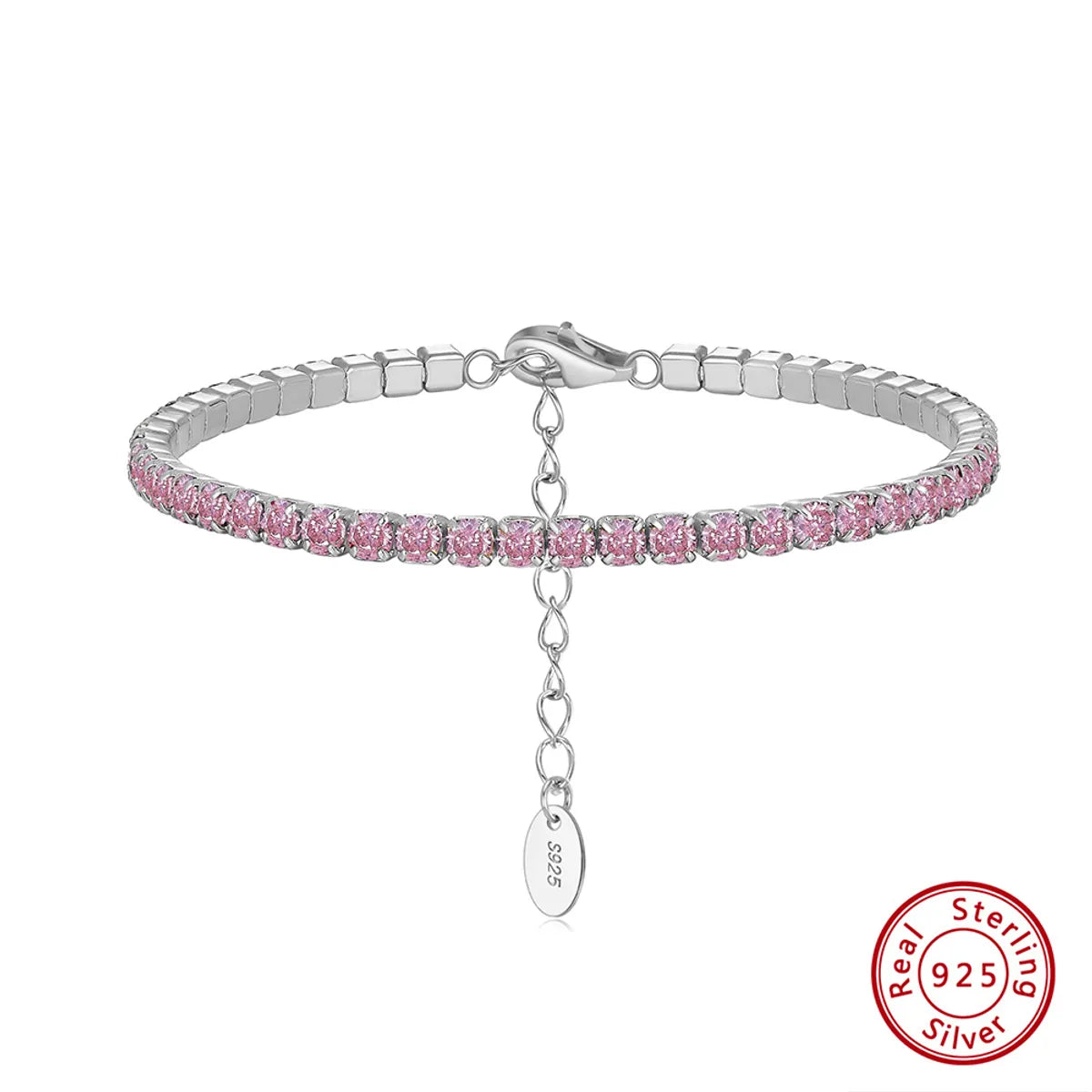 Electroplated Platinum, 3mm Pink Zirconium, Length: 16.5 5cm, Approximate Weight: 5.41G