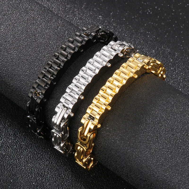 cuff bracelets for women-Hip-Hop Punk Solid Color Stainless Steel Plating 18K Gold Plated Men'S Bracelets