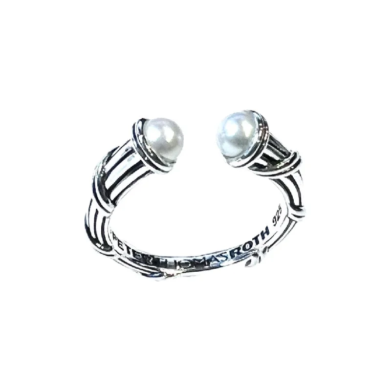 wedding rings for women-Luna Stack Ring in sterling silver with white pearl