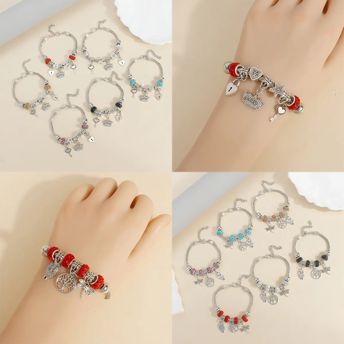 chic bracelets for women-Wholesale Jewelry Casual Romantic Simple Style Heart Shape Dragonfly Key Alloy Rhinestones Beaded Handmade Inlay Bracelets