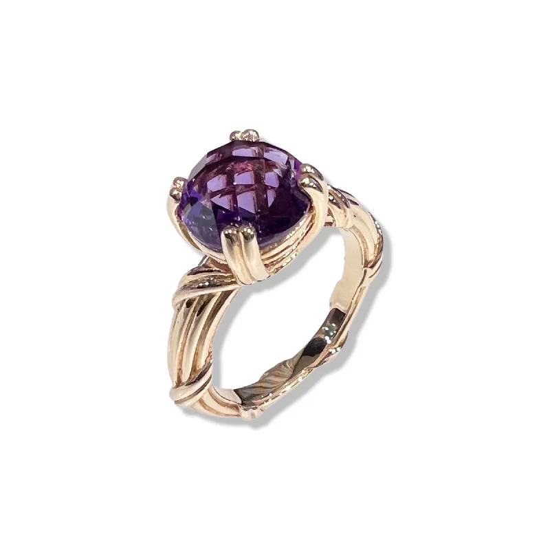 halo rings for women-Fantasies Amethyst Cocktail Ring in 18K yellow gold 10mm