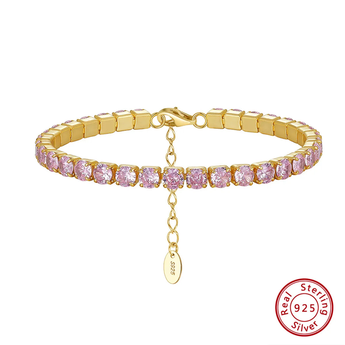 Electroplating 14K Gold, 4mm Pink Zirconium, Length: 16.5 5cm, Approximate Weight: 8.01G