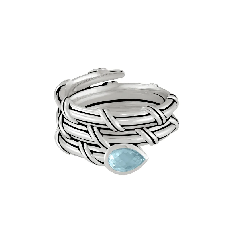 gold rings for women-Signature Classic Wrap Ring with blue topaz in sterling silver