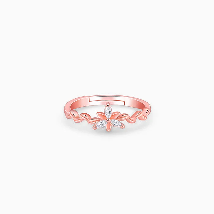 diamond halo rings for women-Rose Gold Bluebell Floral Ring