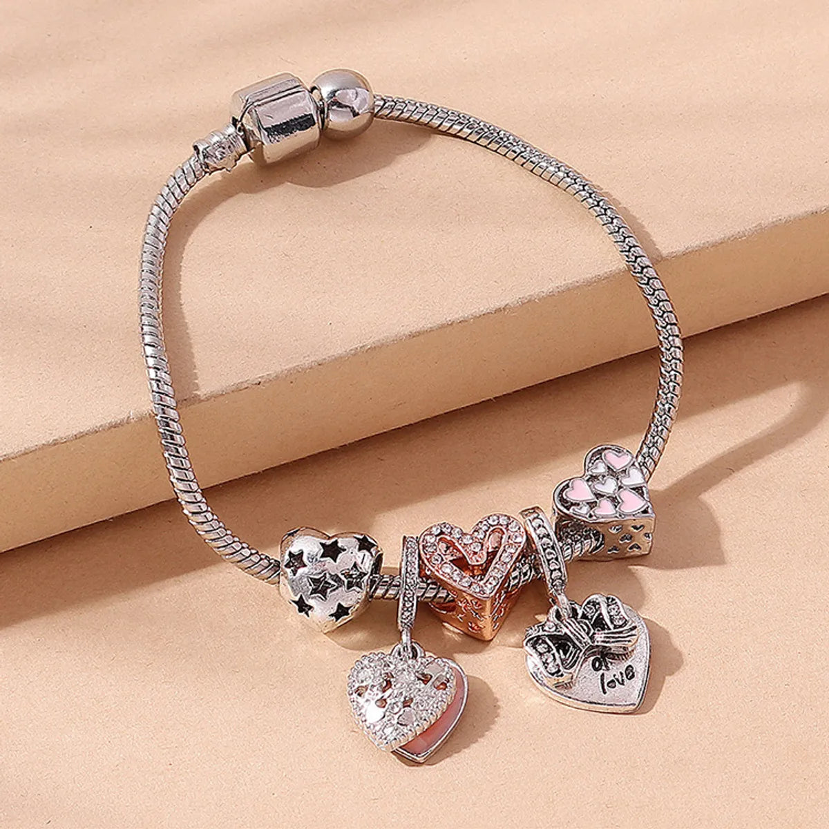 classic bracelets for women-Creative Heart Bows Star Pendant Alloy Bracelet