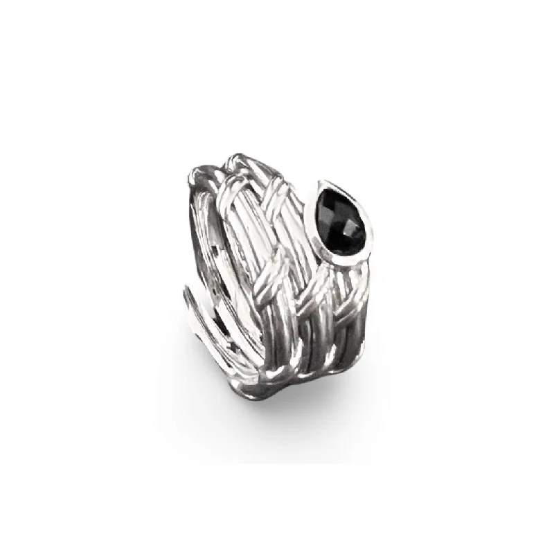 black diamond rings for women-Signature Classic Wrap Ring with black onyx in sterling silver