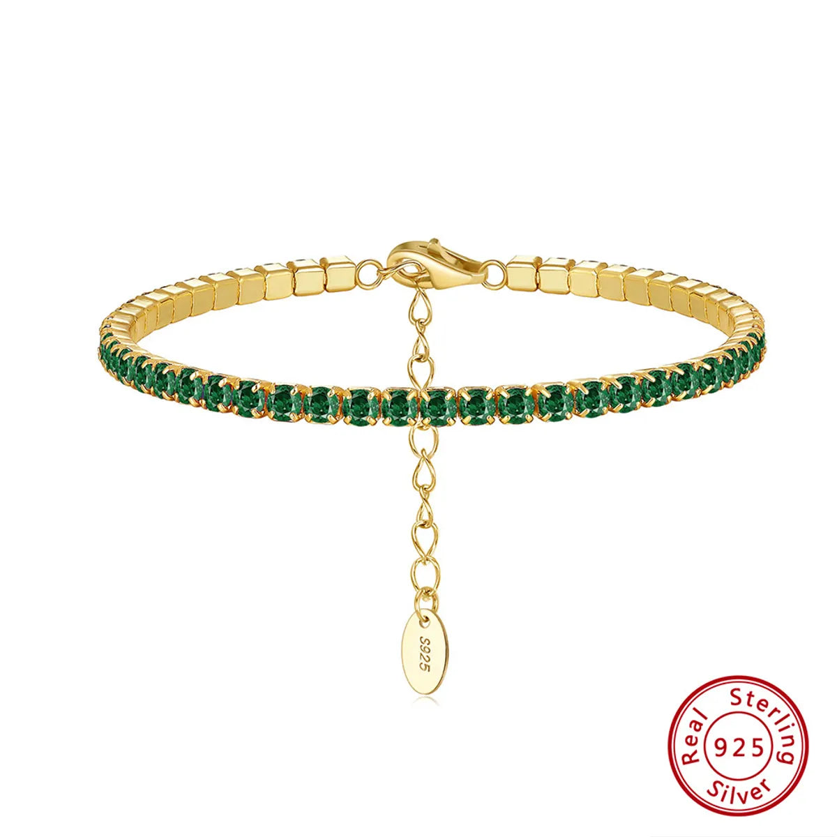 Electroplating 14K Gold, 3mm Green Zirconium, Length: 16.5 5cm, Approximate Weight: 4.69G