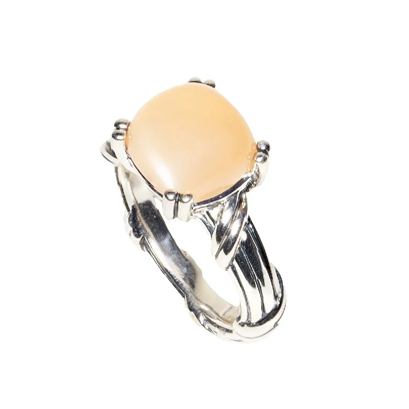 wedding band rings for women-Fantasies Peach Moonstone Cabochon Ring in sterling silver 10mm