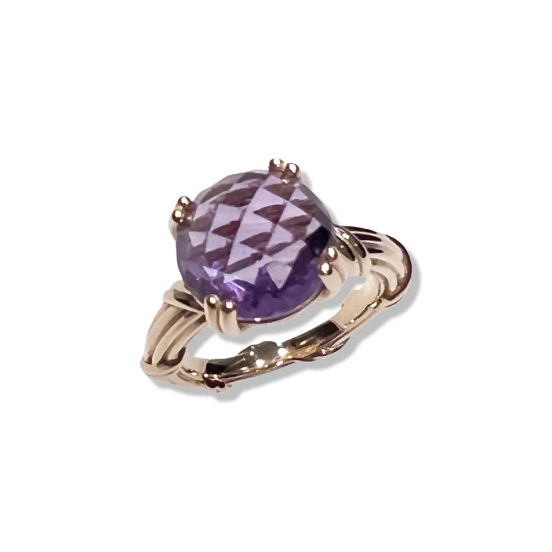 birthstone rings for women-Fantasies Amethyst Cocktail Ring in 18K yellow gold 12mm