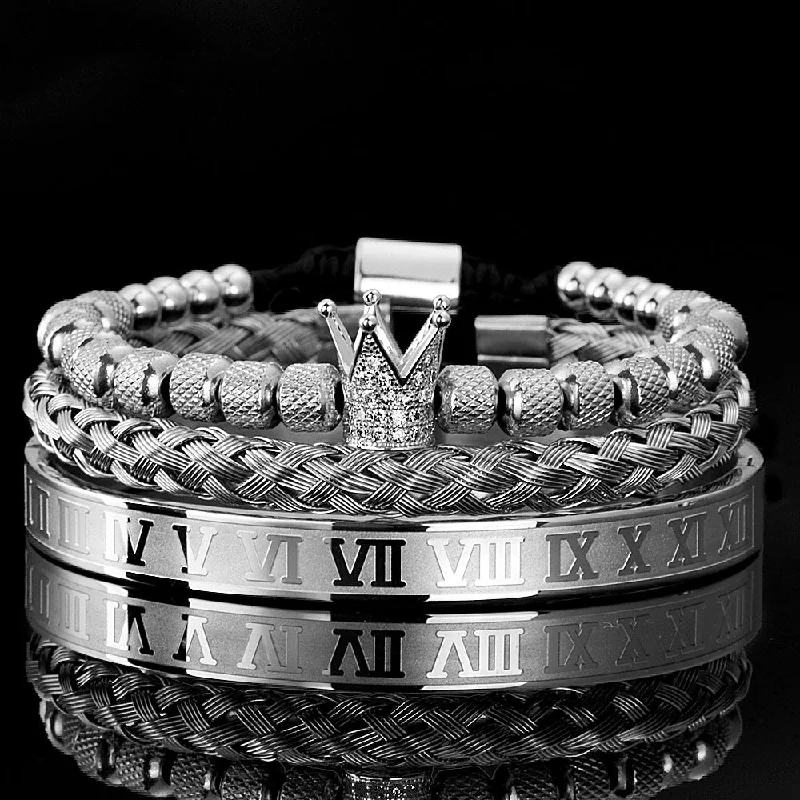 3-Piece Silver Roman Numeral Bracelet