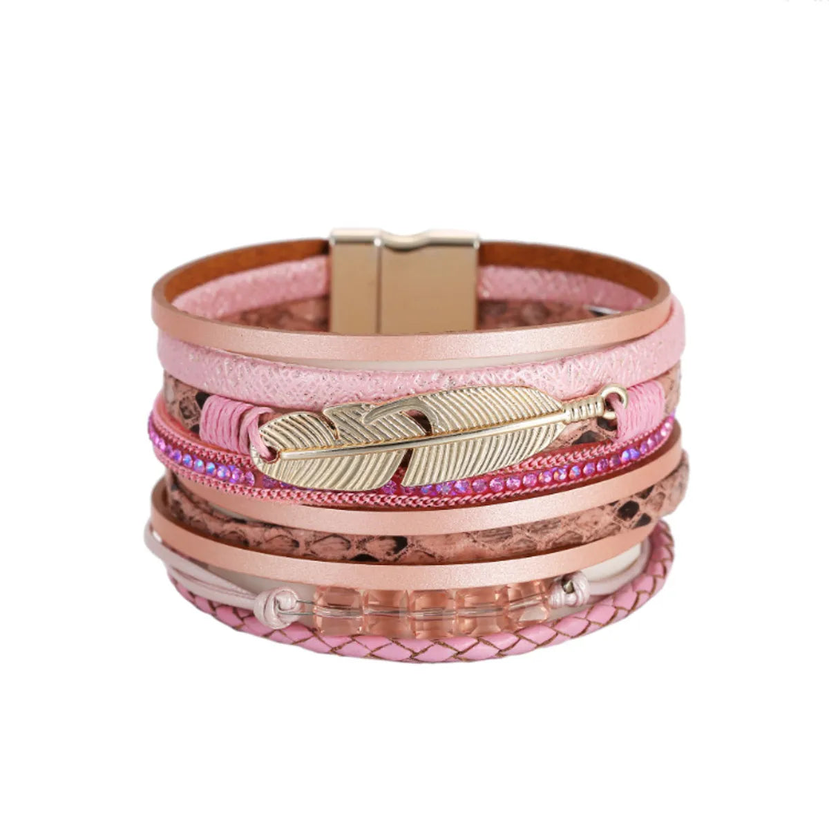 bangles for women-Bohemian Crystal Feather Multi-layer Bracelet Wholesale