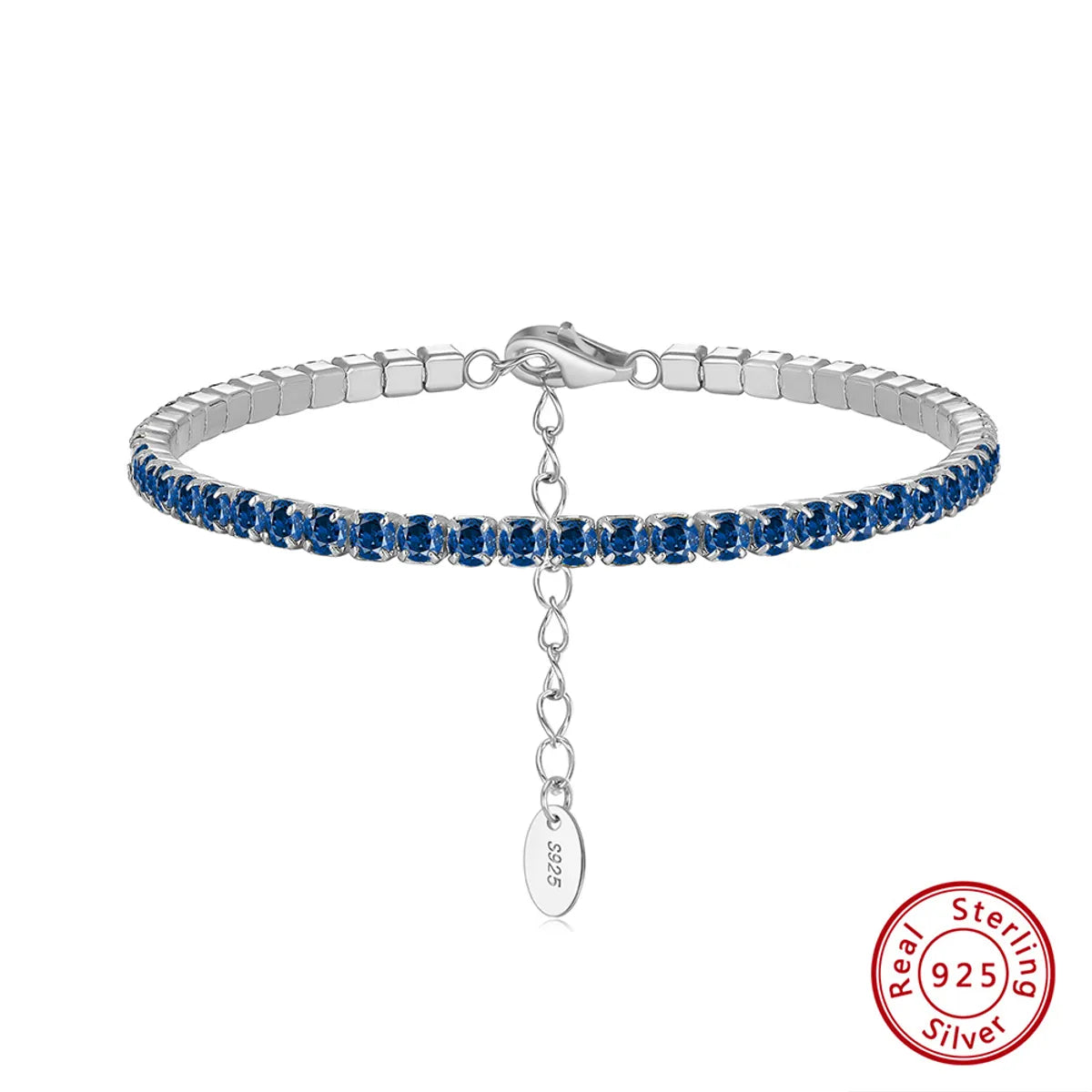 Electroplated Platinum, 3mm Blue Zirconium, Length: 16.5 5cm, Approximate Weight: 4.67G