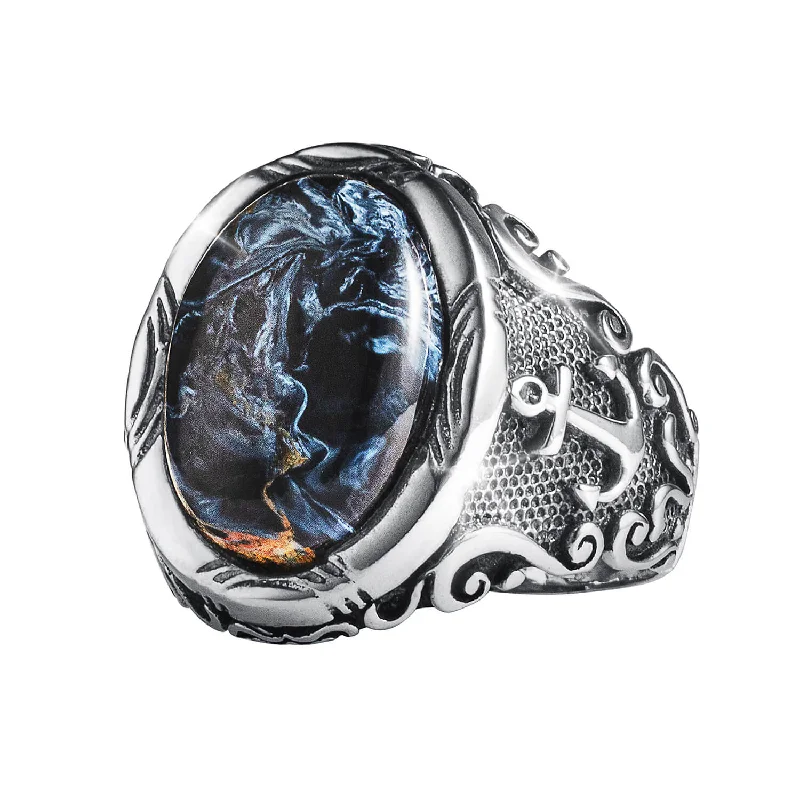 gold-plated rings for women-Tempest Pietersite Men's Ring