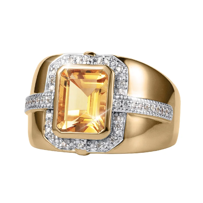 modern rings for women-Citrine Fortress Men's Ring