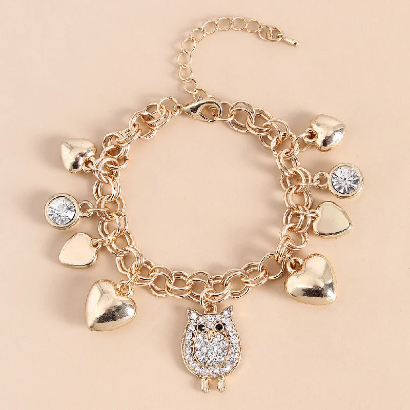 Diamond Owl Heart Bracelet