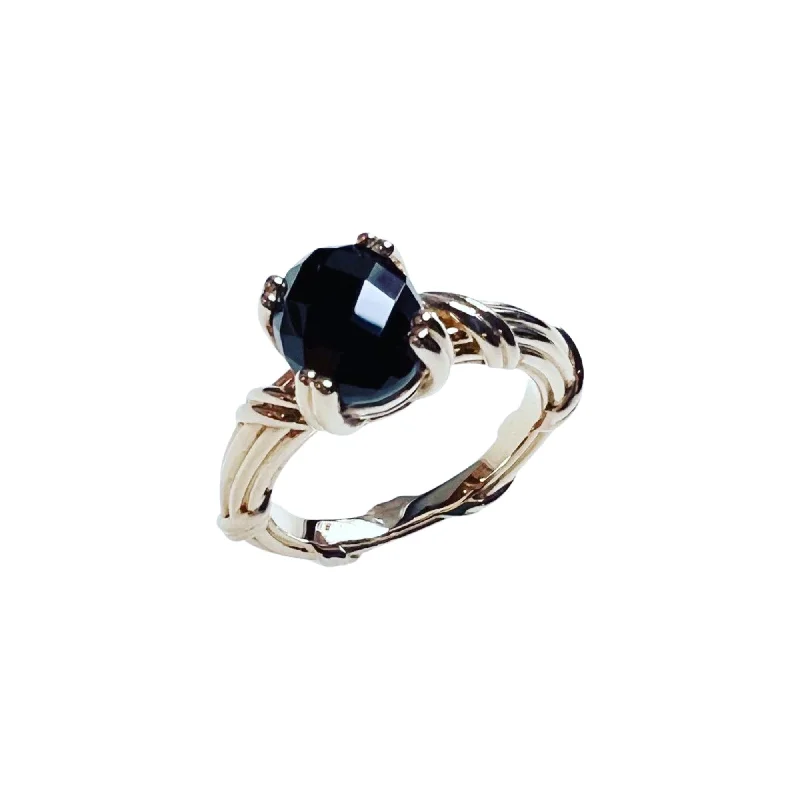 moonstone rings for women-Fantasies Oval Black Onyx Cocktail Ring in 18K yellow gold