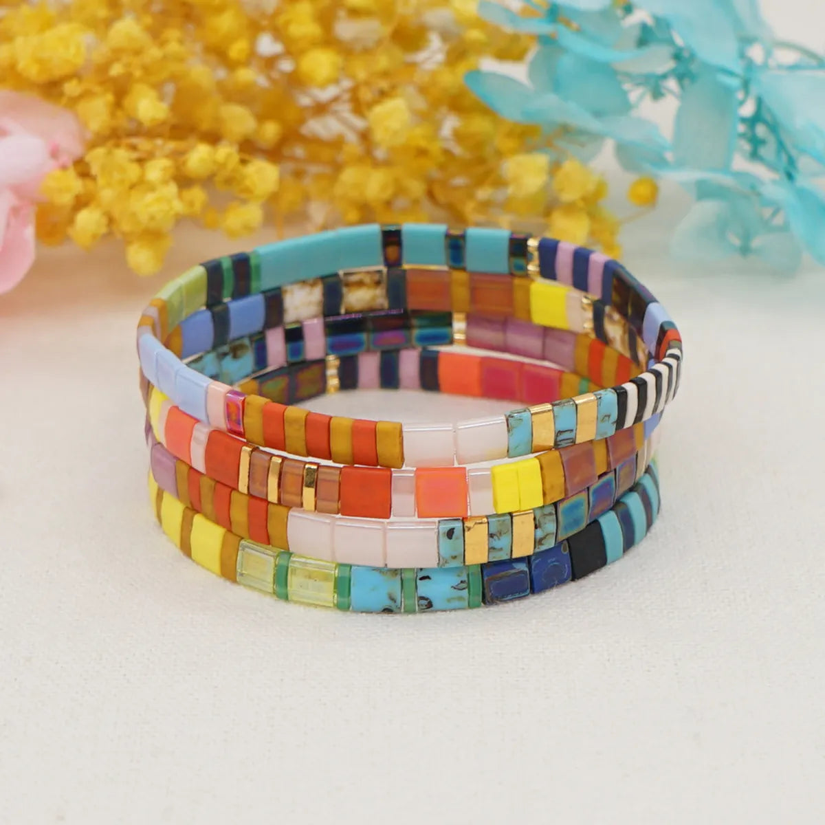 diamond bangles for women-Bohemian Square Glass Wholesale Bracelets