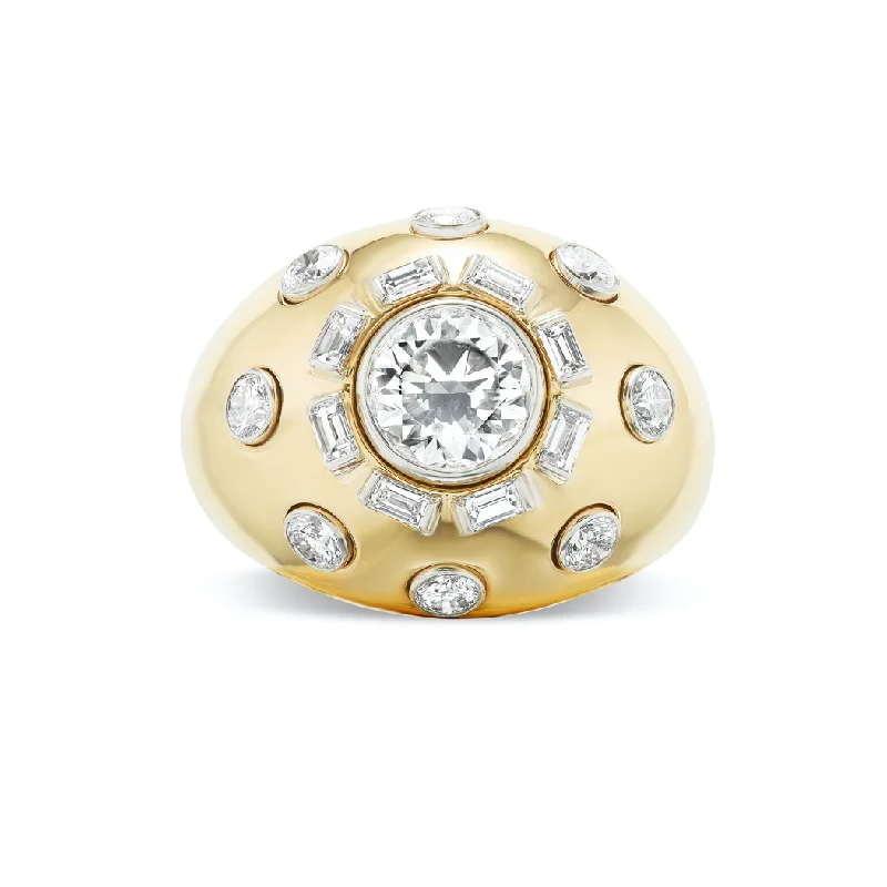 circular rings for women-Diamond Starburst Ring