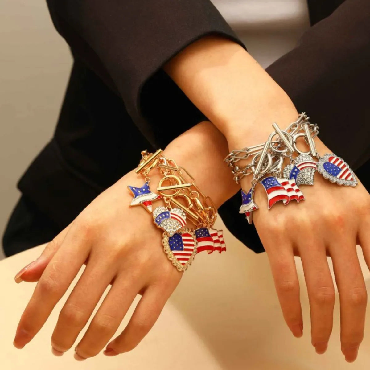 stretchable bangles for women-Ethnic Style Simple Style Pentagram National Flag Red Heart Alloy Wholesale Bracelets