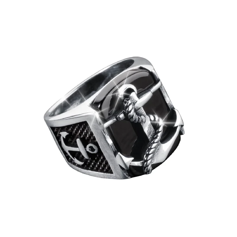 floral rings for women-Anchor Onyx Ring