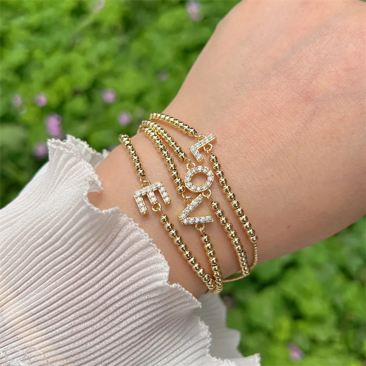 leather bangles for women-Copper 18K Gold Plated Casual Simple Style Classic Style Plating Inlay Letter Zircon Bracelets