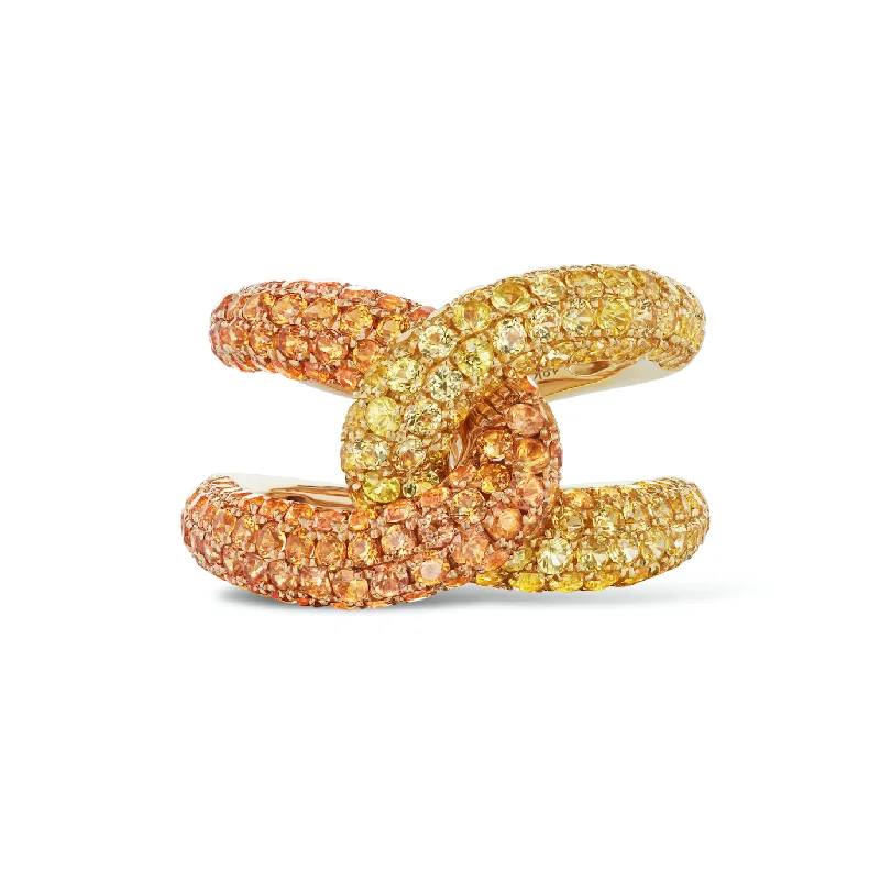 eternity bands for women-Intertwin Ring Orange Sapphire & Yellow Sapphire