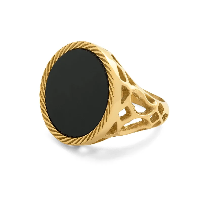 classic rings for women-Onyx Sovereign Ring (Gold)