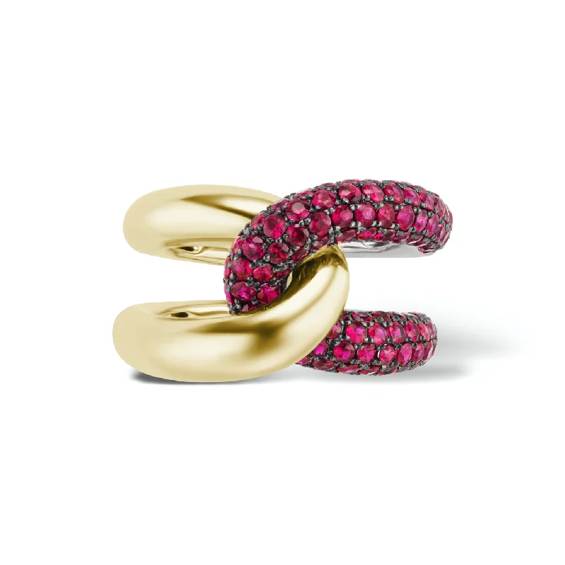 elegant rings for women-Intertwin Ring 18k Gold & Ruby