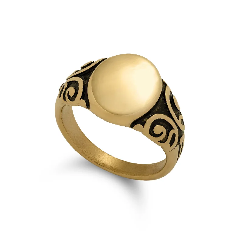 high-end rings for women-Mini Oval Scroll Signet Ring (Gold)