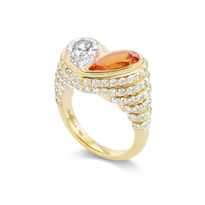 classic rings for women-Jumbo Sweetheart Ring Diamond & Mandarin Garnet