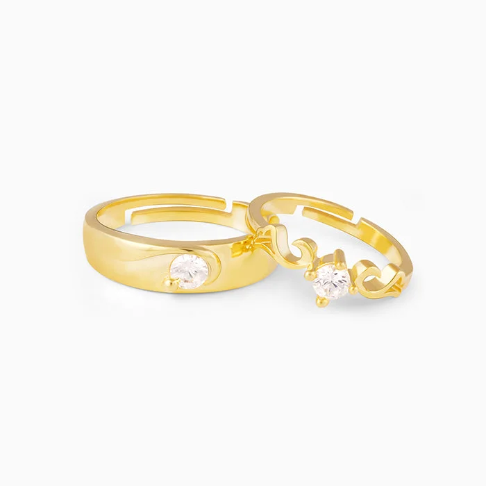 elegant rings for women-Golden Glowing in Love Couple Rings