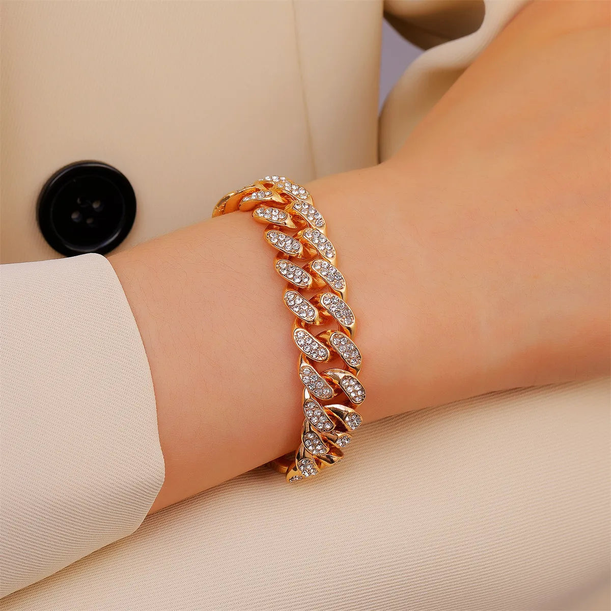 delicate bangles for women-European And American Diamond Cuban Bracelet Ins Style Punk Thick Chain Bracelet Hiphop Disco Jumping Bracelet Unisex