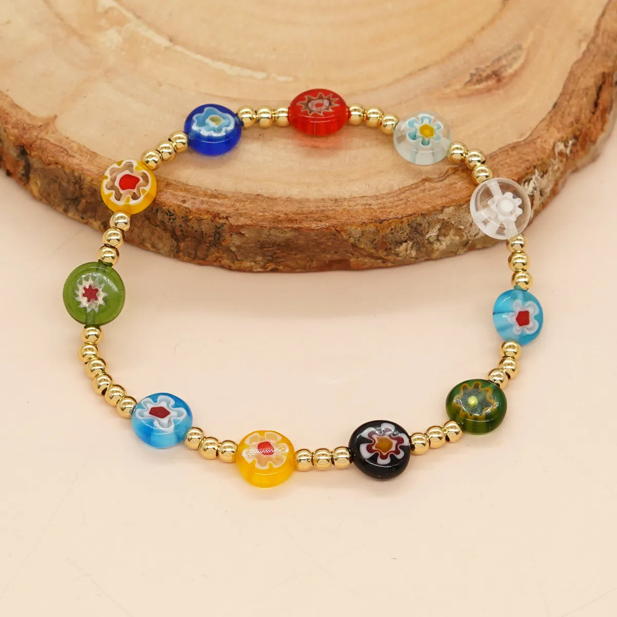 gold bracelets for women-Ethnic Style Round Glass Wholesale Bracelets