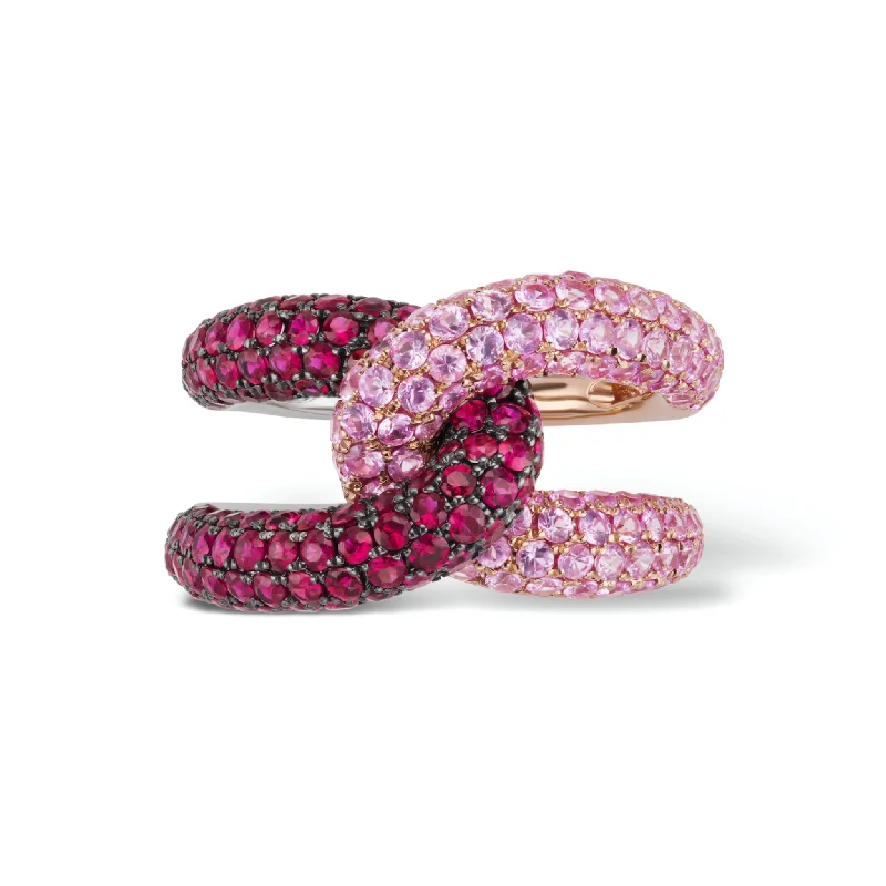 cocktail gemstone rings for women-Intertwin Ring Pink Sapphire & Ruby