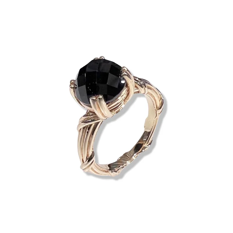 antique rings for women-Fantasies Black Onyx Cocktail Ring in 18K yellow gold 10mm