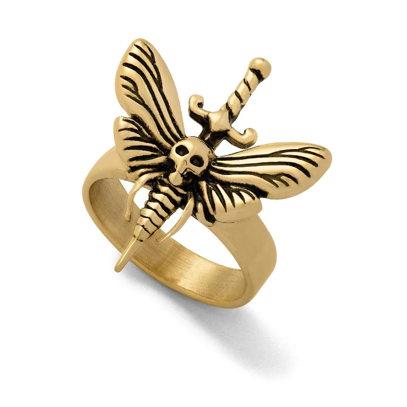 leaf design rings for women-Death's Head Moth Ring (Gold)