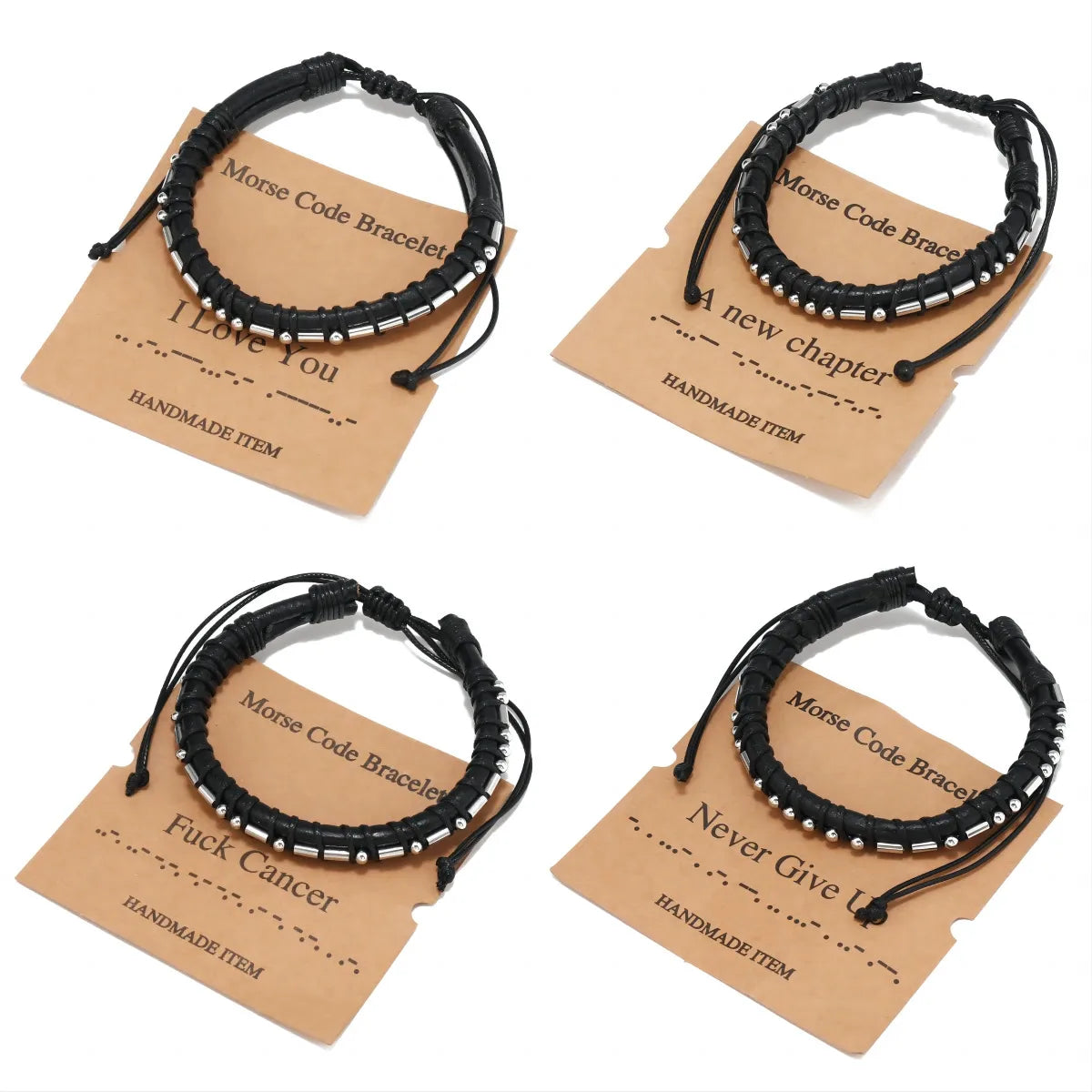 stretch bracelets for women-Punk Geometric Stainless Steel Pu Leather Men'S Bracelets