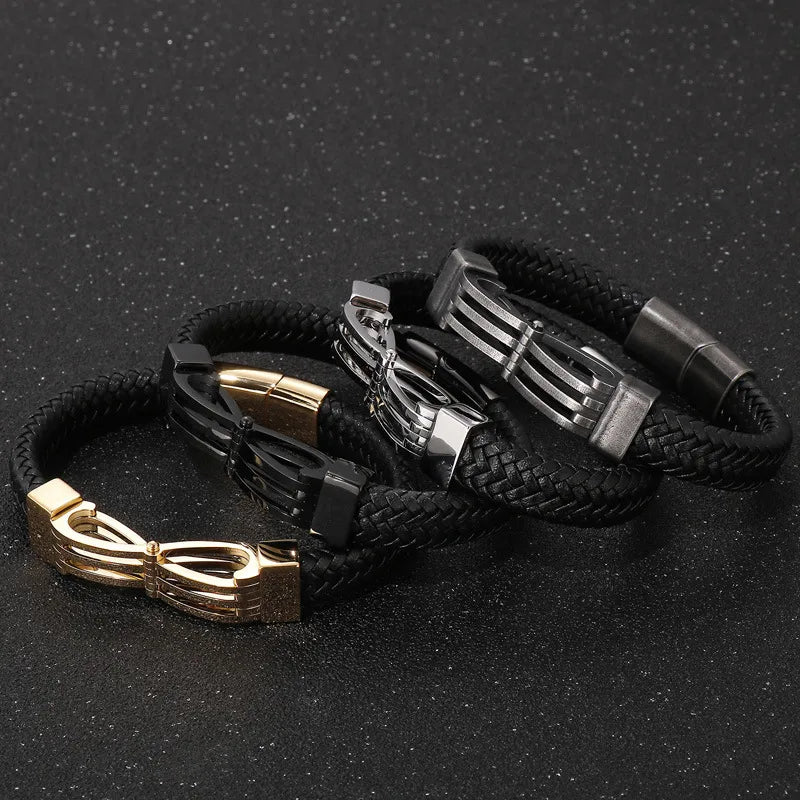 gold bangles for women-Simple Style Commute Color Block Pu Leather Titanium Steel Plating 18K Gold Plated Men'S Bangle