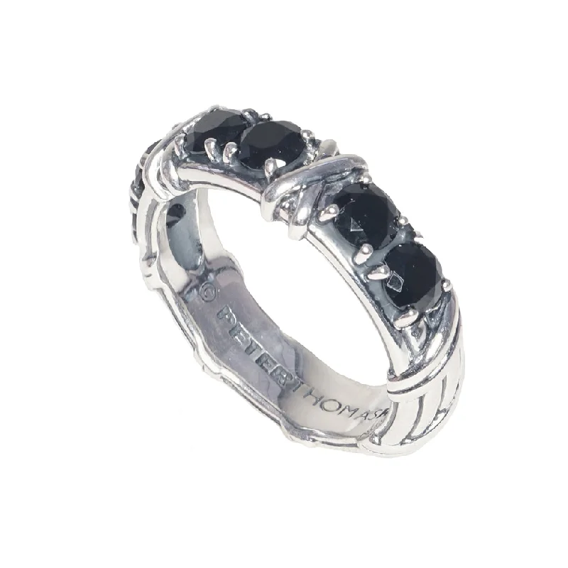 men’s style rings for women-Bel Air Six Stone Love & Kisses Band Ring in sterling silver with black spinel