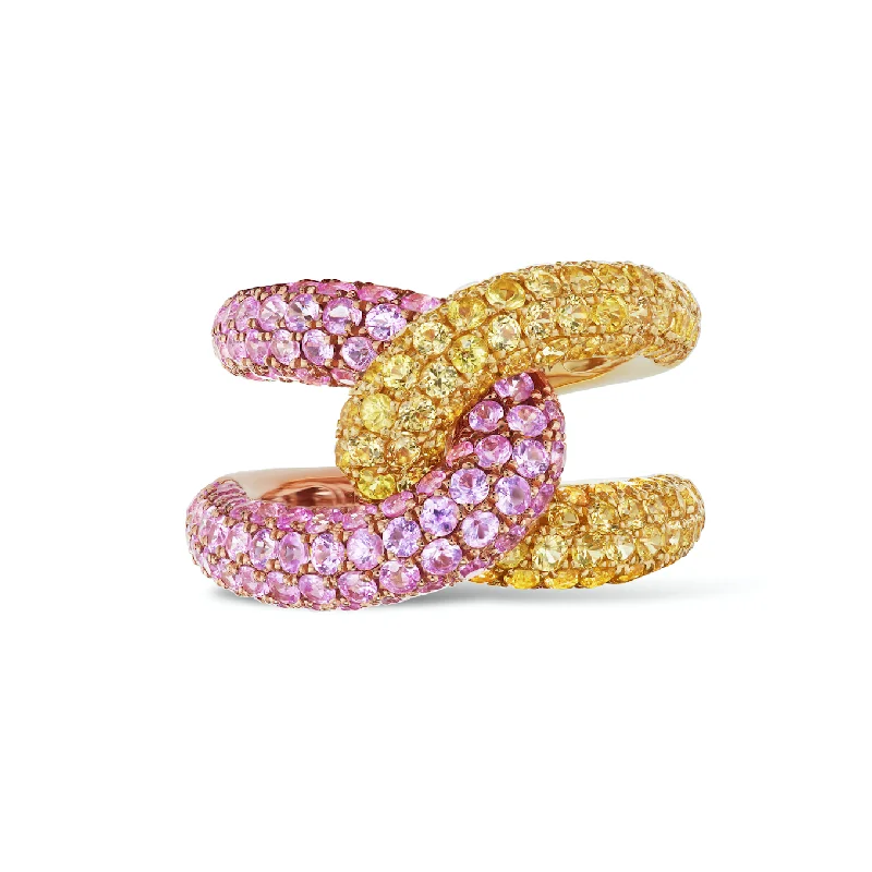 luxury rings for women-Intertwin Ring Pink Sapphire & Yellow Sapphire