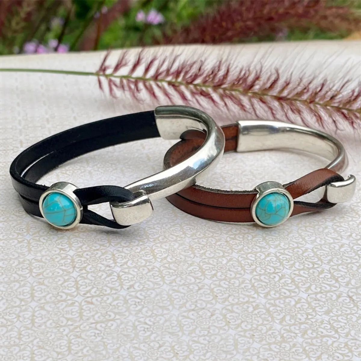 elegant bracelets for women-Commute Color Block Alloy Inlay Turquoise Unisex Bangle