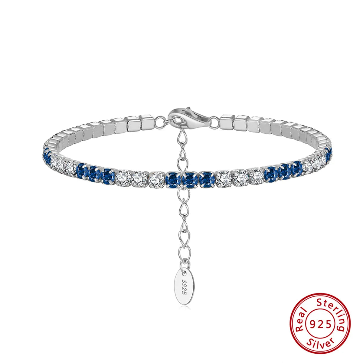 Electroplated Platinum, 3mm White and Blue Zirconium, Length: 16.5 5cm, Approximate Weight: 5.21G