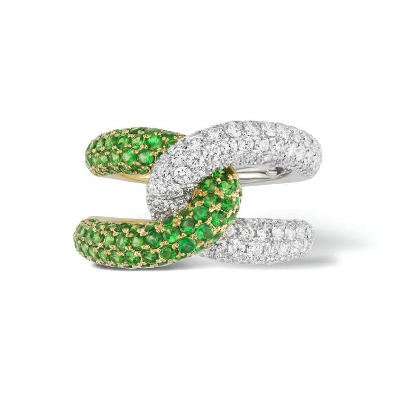 wedding set rings for women-Intertwin Ring Diamond & Tsavorite