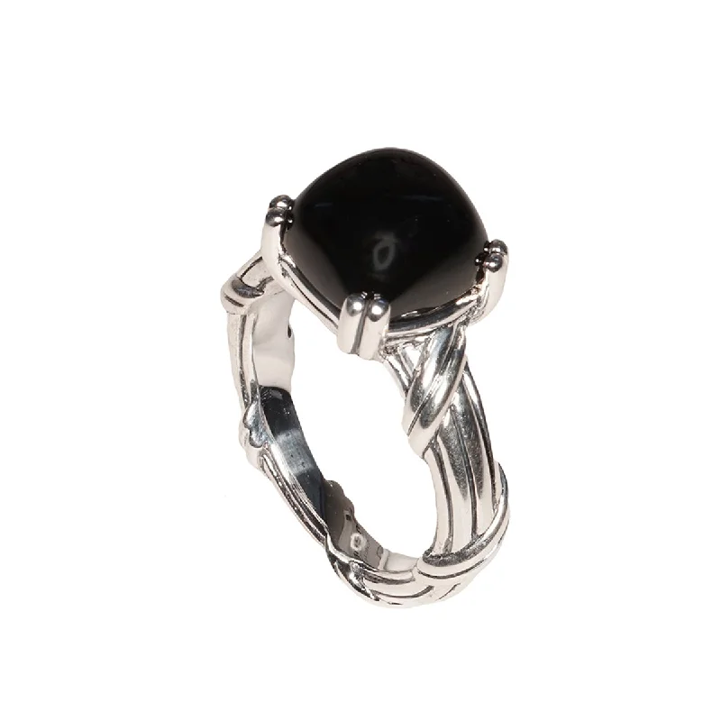 pearl rings for women-Fantasies Black Onyx Cabochon Ring in sterling silver 10mm