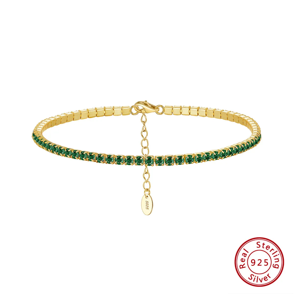 Electroplating 14K Gold, 2mm Green Zirconium, Length: 16.5 5cm, Approximate Weight: 3.19G